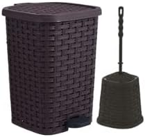 Superio Bathroom Trash Can and Toilet Brush Set 15 Gallon Brown