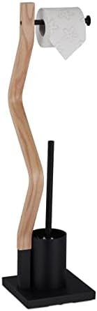 Relaxdays WC Accessories Set - 2 in 1 Toilet Paper Holder Brush BlackNatural
