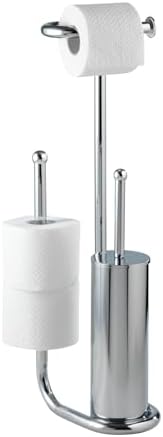 WENKO Free Standing Toilet Brush with Chrome Holder and Spare Roll Space