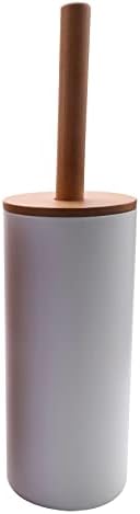 Bamboo Toilet Brush Set with Base Holder White