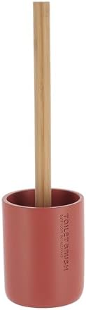 Compact Terracotta Toilet Brush Set with Bamboo Handle 1