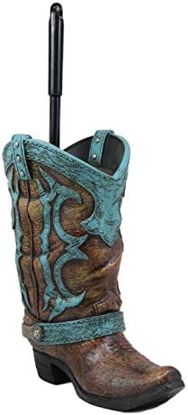 Ebros Rustic Western Cowboy Boot Toilet Brush Set 2 Piece