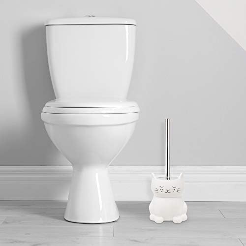 Isaac Jacobs Ceramic Cat Toilet Brush Holder with Chrome Handle