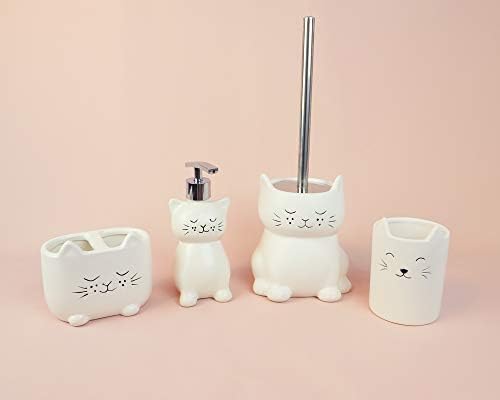 Isaac Jacobs Ceramic Cat Toilet Brush Holder with Chrome Handle