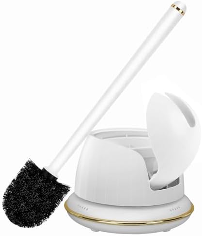 NairSnow Gold and White Toilet Brush Set with Auto-Opening and Ventilated Base