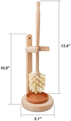 Wood Toilet Brush Set with Stand for Rustic Bathroom Style