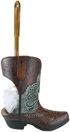 Ebros Gift Rustic Cowboy Boot Toilet Brush Set 2 Piece