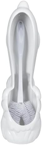 Dolphin Ceramic Toilet Brush Holder with Plastic Brush Set - White