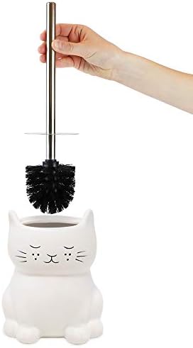 Isaac Jacobs Ceramic Cat Toilet Brush Holder with Chrome Handle