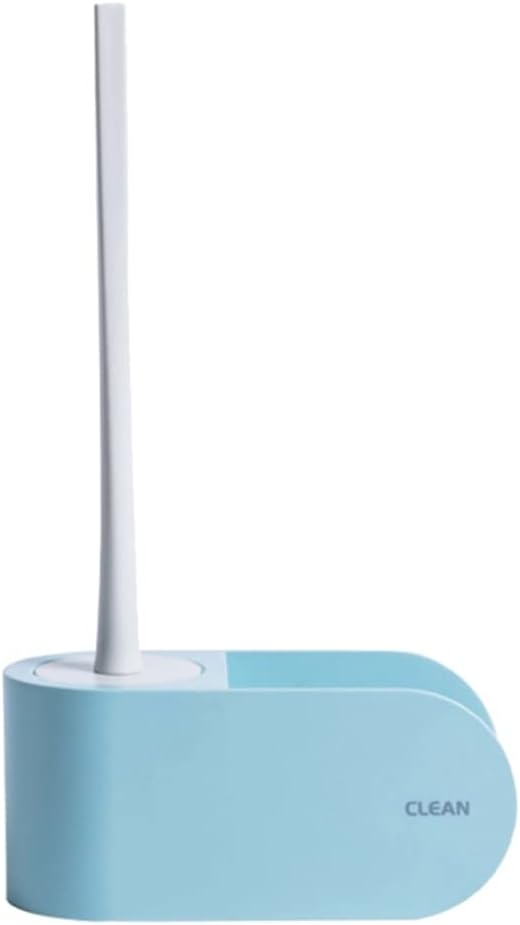 Wall-Mounted Toilet Brush with Holder Set TPR Soft Silicone Brush Light Blue