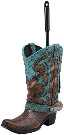 Ebros Rustic Western Cowboy Boot Toilet Brush Set 2 Piece
