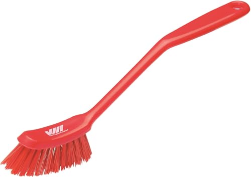 Vikan Fine Dish Brush - 11 Inch Red Heavy-Duty Narrow Slip-Resistant