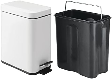 mDesign Toilet Brush and Trash Can Set - White