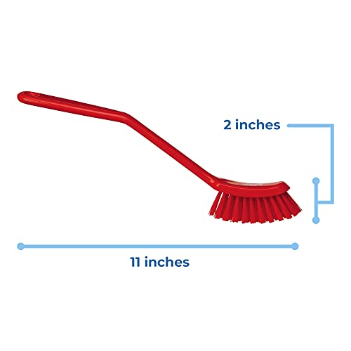 Vikan Fine Dish Brush - 11 Inch Red Heavy-Duty Narrow Slip-Resistant