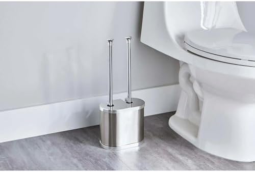 Brushed Nickel Toilet Brush and Plunger Set