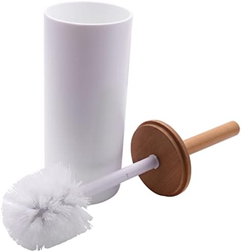 Bamboo Toilet Brush Set with Base Holder White