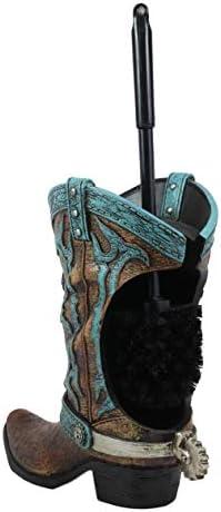Ebros Rustic Western Cowboy Boot Toilet Brush Set 2 Piece