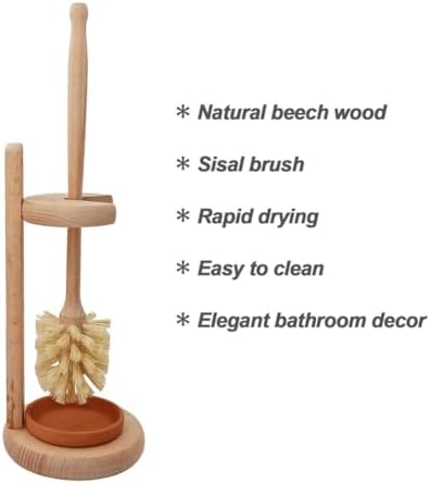 Wood Toilet Brush Set with Stand for Rustic Bathroom Style