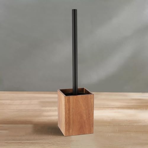 EVIDECO Acacia Toilet Brush Set Brown Square