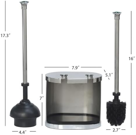 Brushed Nickel Toilet Brush and Plunger Set