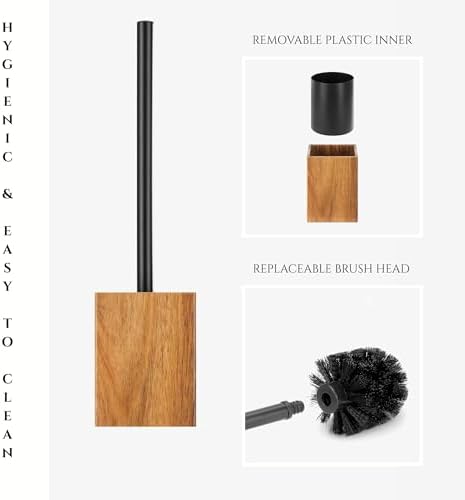 EVIDECO Acacia Toilet Brush Set Brown Square