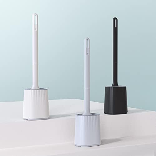 Silicone Toilet Brush with Wall Holder Set Soft TPR Bristles Durable PP Handle