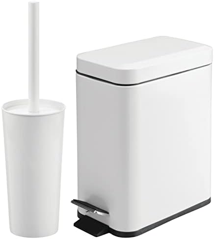 mDesign Toilet Brush and Trash Can Set - White