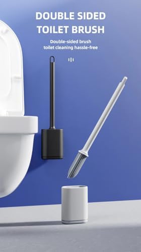 HEYPAL Toilet Brush and Holder Set with Silicone Head and Wall Mount