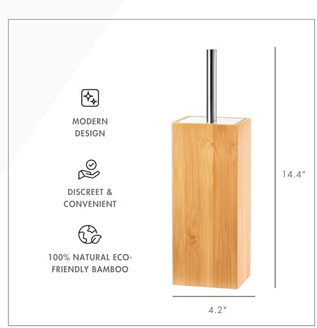 Deluxe Toilet Brush with Bamboo Holder and Stainless Steel Handle