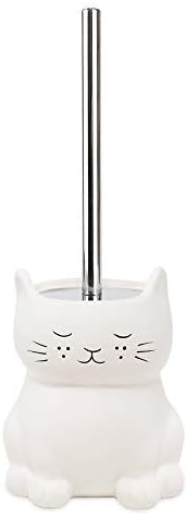 Isaac Jacobs Ceramic Cat Toilet Brush Holder with Chrome Handle