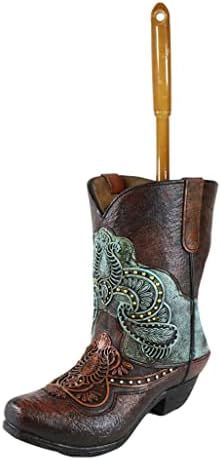 Ebros Gift Rustic Cowboy Boot Toilet Brush Set 2 Piece