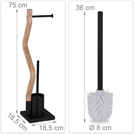 Relaxdays WC Accessories Set - 2 in 1 Toilet Paper Holder Brush BlackNatural