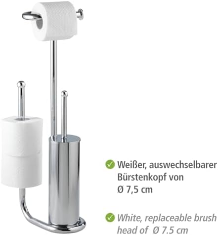 WENKO Free Standing Toilet Brush with Chrome Holder and Spare Roll Space