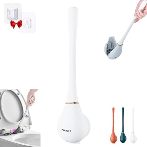 Modern Flexible Silicone Toilet Brush with Wall Mount Holder White