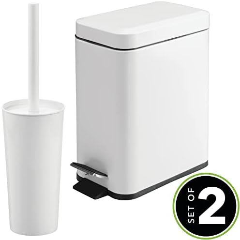 mDesign Toilet Brush and Trash Can Set - White