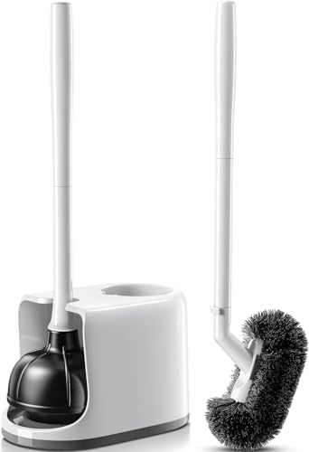 HAMITOR Toilet Brush and Plunger Set - 2 in 1 Compact Cleaning Combo