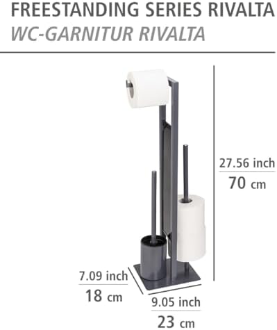 WENKO Rivalta Standing Toilet Set with Brush Paper Holder Grey