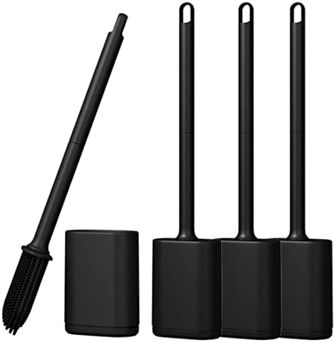 Flexible Silicone Toilet Brush with Holder Set - Black