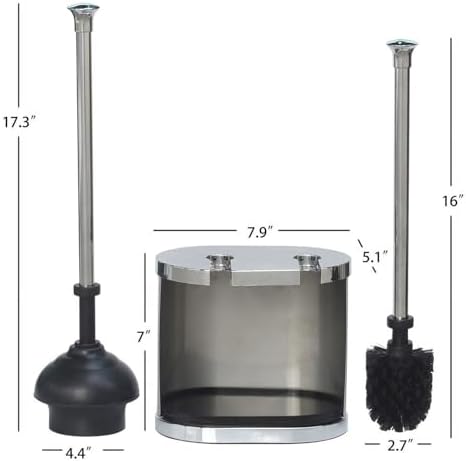 CLMSTE Brushed Nickel Toilet Brush and Plunger Set 1