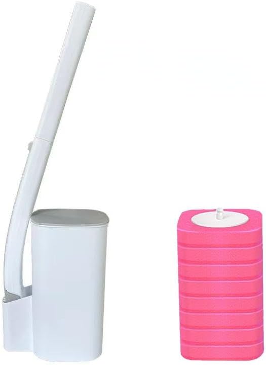 Disposable Toilet Brush with Holder and 8 Refills Pink