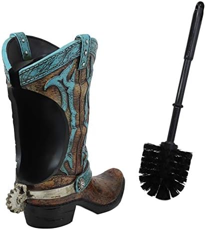 Ebros Rustic Western Cowboy Boot Toilet Brush Set 2 Piece