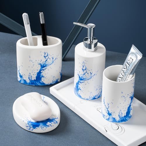 Blue Watercolor Bathroom Accessory Set of 4