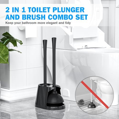 Trenti 2 Pack Toilet Plunger and Brush Set with Holder