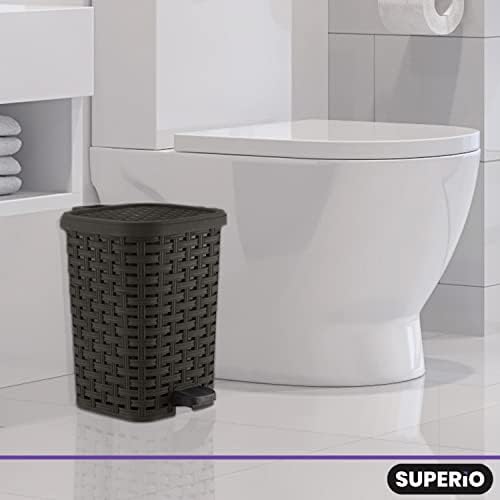 Superio Bathroom Trash Can and Toilet Brush Set 15 Gallon Brown