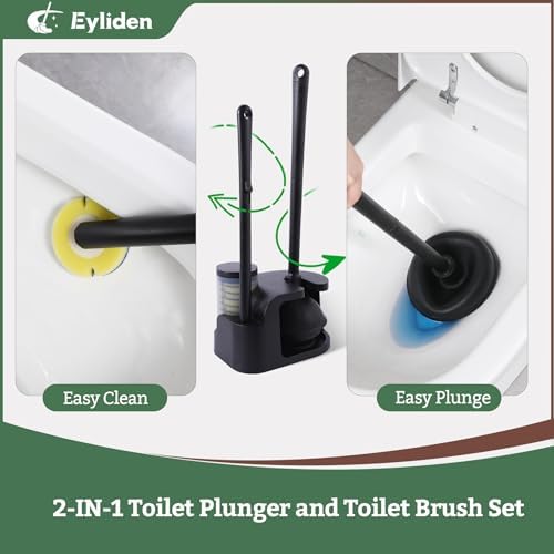 Eyliden Toilet Bowl Wand Kit and Plunger Combo Black