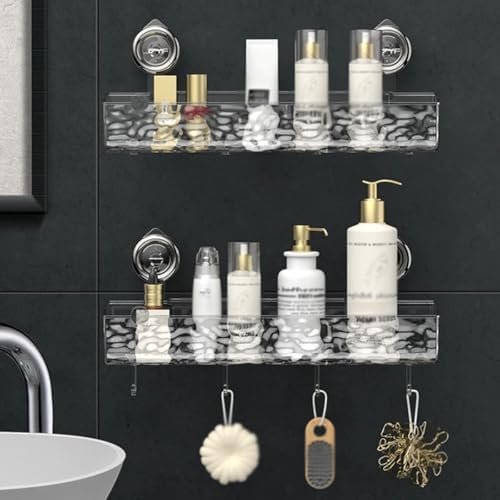 VSERM Clear Suction Cup Storage Shelf No Drill Bathroom Caddy 1pc Rectangle