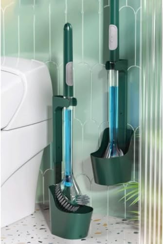 Dual Brush Head ABS Toilet Brush with Retractable Holder Green