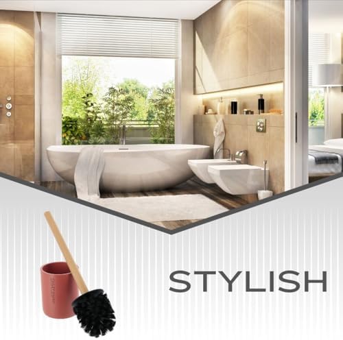 Compact Terracotta Toilet Brush Set with Bamboo Handle 1