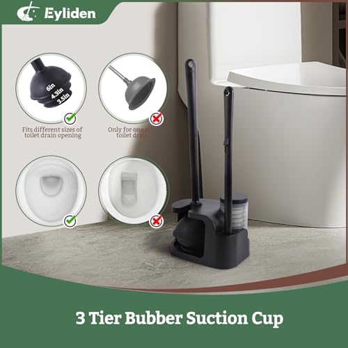 Eyliden Toilet Bowl Wand Kit and Plunger Combo Black