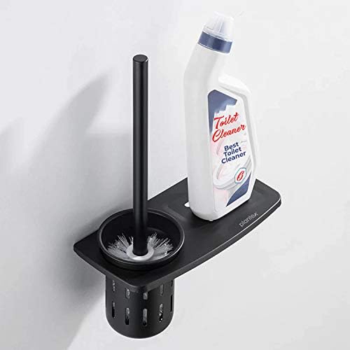 Plantex 2in1 Toilet Brush Holder with Shelf - Black Wall Mount 1